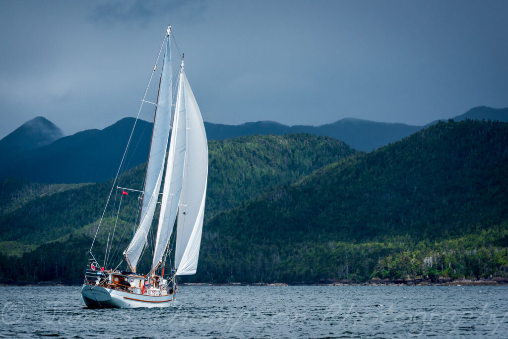 The Passing Cloud under full sail, Haida Gwaii.